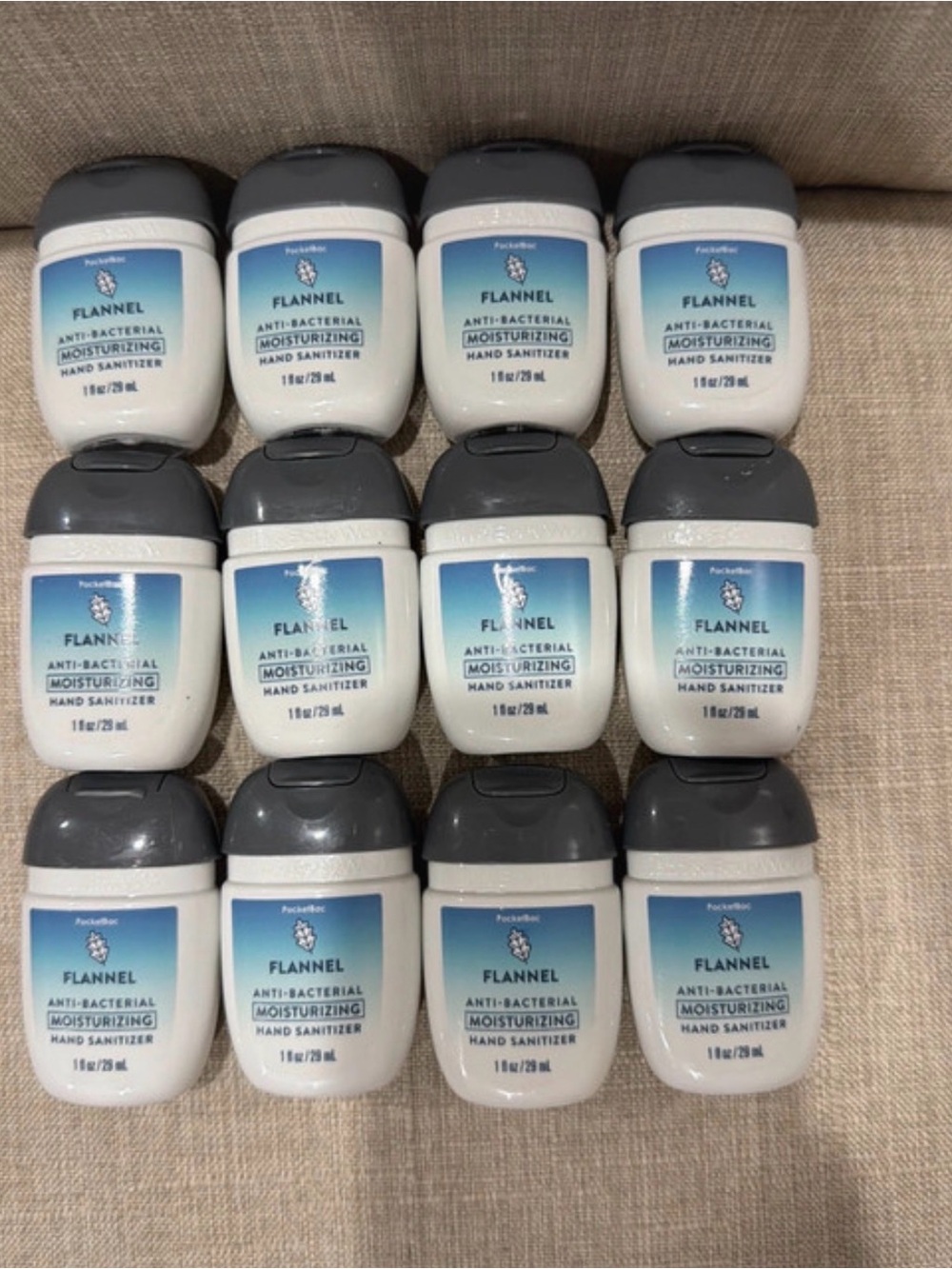 Bath & Body Works Flannel Hand Sanitizer - White with Gray Caps (12 Pack)